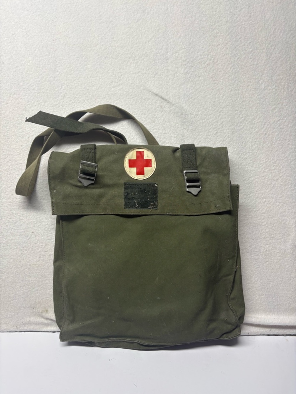 Swedish Military Medical Bag Canvas, 14”x 15” , Used Vintage Green